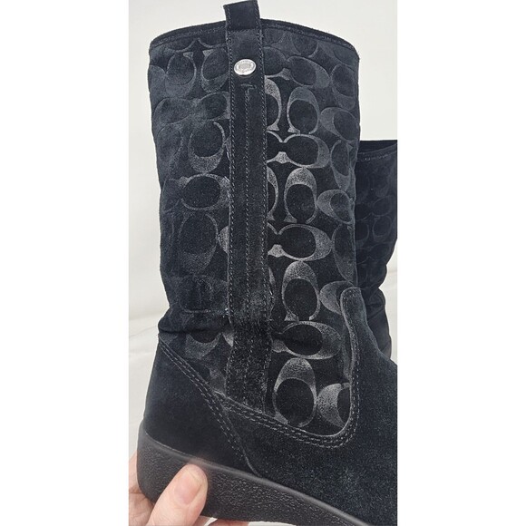 Coach Tulip Women's 5.5B Black Winter Suede Boot Fur Lined Buckle Signature Logo - Picture 7 of 16